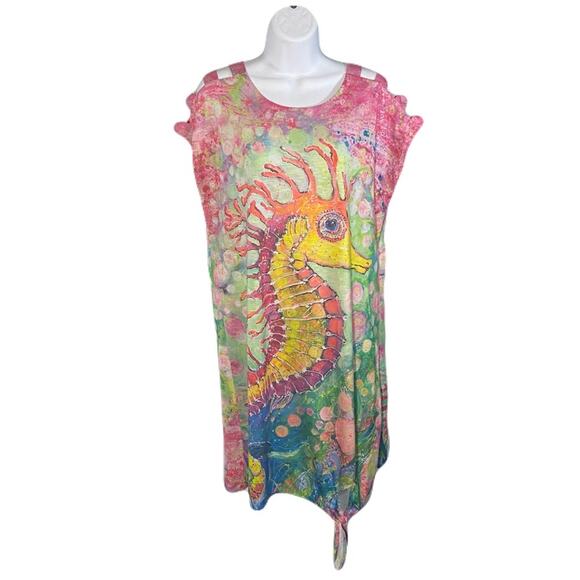 LEOMA LOVEGROVE Seahorse/Ocean Print Colorful Sleeveless Dress Women’s Size S - Picture 1 of 10